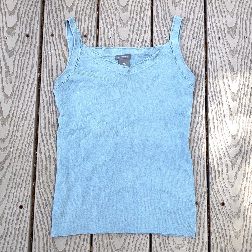 Ann Taylor stretch knit baby blue high neck tankXS